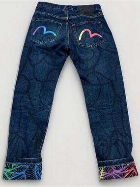 Vintage Evisu x INSA Jeans Size 28x32 Daicock Raw Japan Denim Y2K Rainbow Paint